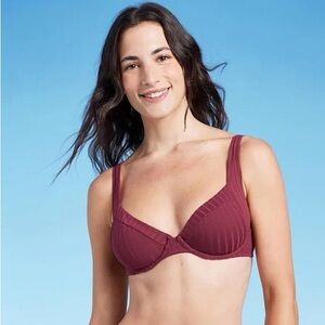 Shade & Shore Burgundy Ribbed Bikini Top
